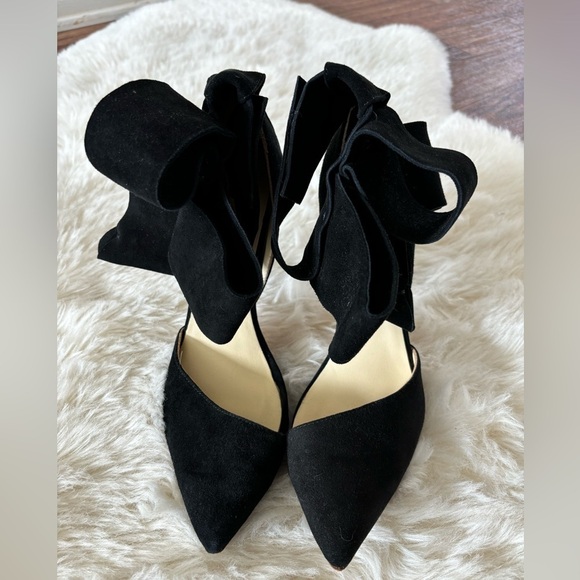 AMINAH ABDUL JILLIL Black Suede Bow Pumps  High Heels Sandals Shoes 8M - Picture 3 of 16